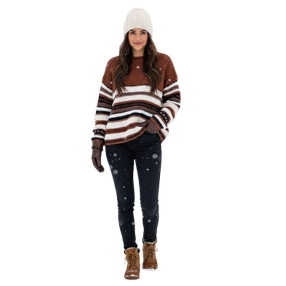 Elsamdna Athropologie Brown Striped Chunky Knit Sweater Size L - Picture 1 of 9
